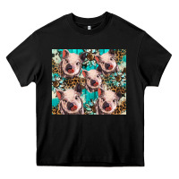 Black western cowhide sunflower baby pig Heavy Core Tee - BarkalooDesign