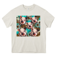 Cream western cowhide sunflower baby pig Heavy Core Tee - BarkalooDesign