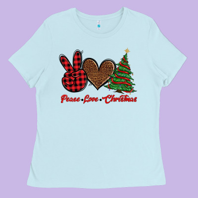 Peace Love Christmas Ladies Tee Designed By Barkaloodesign