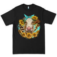 Black simmental heifer with sunflowers and leopard Premium Tee - LillyAllenDesigns