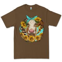 Cacao simmental heifer with sunflowers and leopard Premium Tee - LillyAllenDesigns