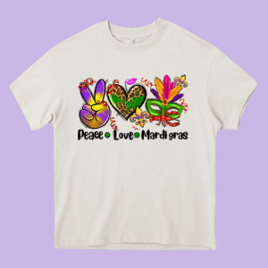Peace Love  Mardi Gras Heavy Core Tee Designed By Adodesignshop