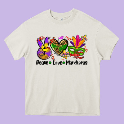 Peace Love  Mardi Gras Heavy Core Tee Designed By Adodesignshop