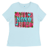 Baby Blue xoxo valentines day leopard glitter brushstroke Ladies Tee - Jasminsmagicworld