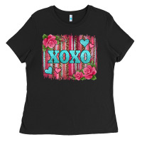 Black xoxo valentines day leopard glitter brushstroke Ladies Tee - Jasminsmagicworld
