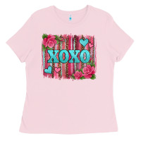 Bubblegum Pink xoxo valentines day leopard glitter brushstroke Ladies Tee - Jasminsmagicworld