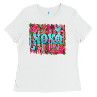 White xoxo valentines day leopard glitter brushstroke Ladies Tee - Jasminsmagicworld