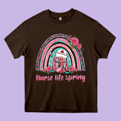 Nurse Life Spring Rainbow Heavy Core Tee Designed By Barkaloodesign