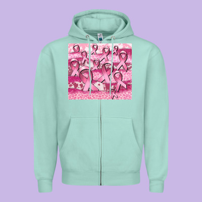 Ribbon  Breast Cancer Zipper Hoodie Designed By Cowgirlartshop