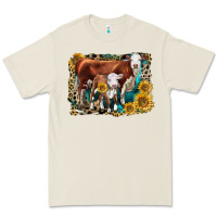 Bone Hereford Cow and Hereford Calf With Leopard Premium Tee - LillyAllenDesigns