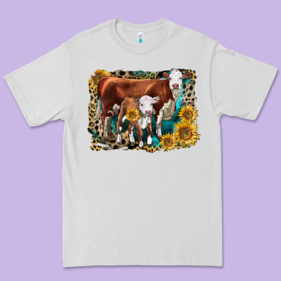 Hereford Cow And Hereford Calf With Leopard Premium Tee Designed By Lillyallendesigns