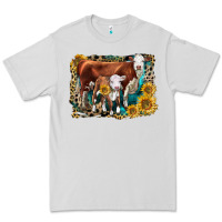 Dove Grey Hereford Cow and Hereford Calf With Leopard Premium Tee - LillyAllenDesigns