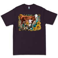 Plum Hereford Cow and Hereford Calf With Leopard Premium Tee - LillyAllenDesigns