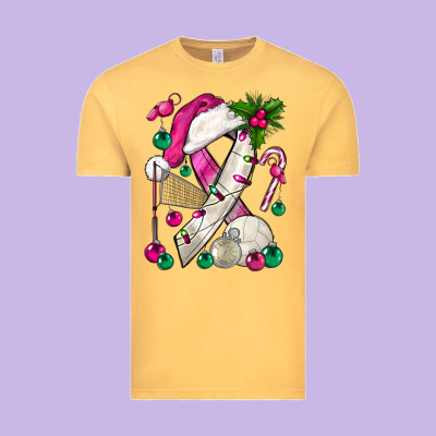 Pink Christmas Breast Cancer Ribbon Volleyball Vintage Tee Designed By Bundleandbundleshop