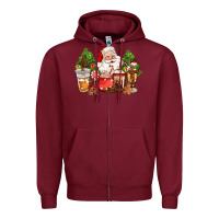 Burgundy christmas santa coffee cups Zipper Hoodie - CowGirlArtShop