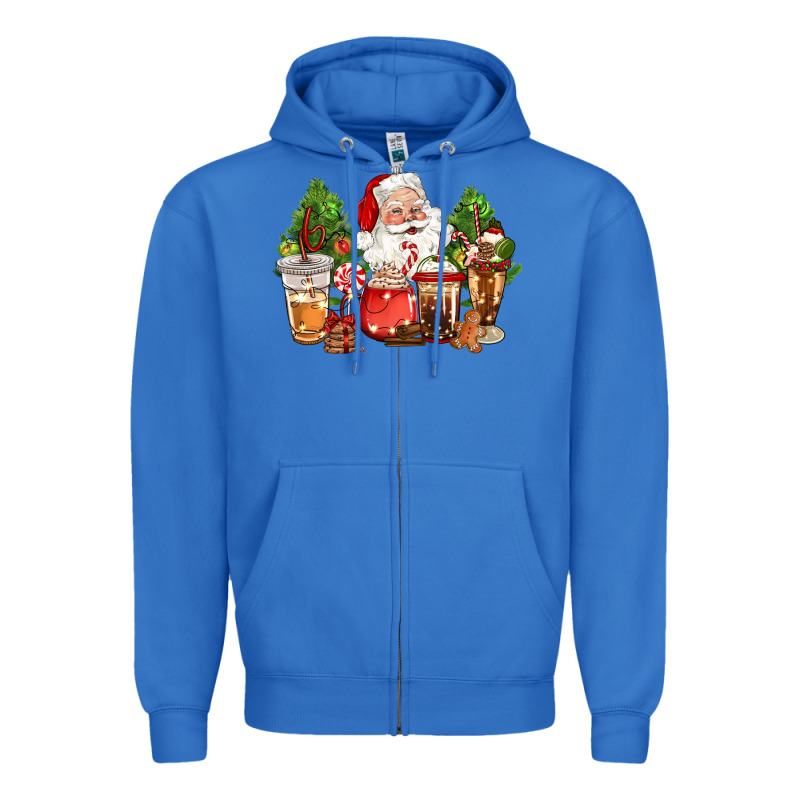 Christmas Santa Coffee Cups Zipper Hoodie by CowGirlArtShop | Teevron
