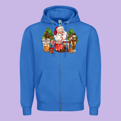 Christmas Santa Coffee Cups Zipper Hoodie Designed By Cowgirlartshop