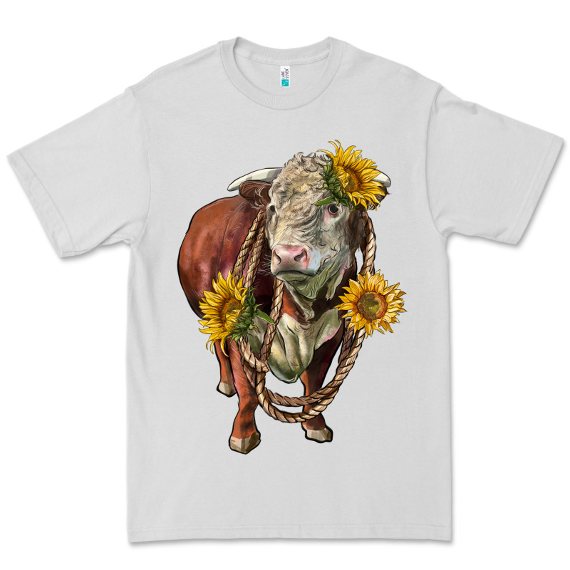 Hereford Bull Rope And Sunflowers Premium Tee by LillyAllenDesigns | Teevron