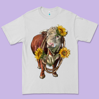 Hereford Bull Rope And Sunflowers Premium Tee Designed By Lillyallendesigns