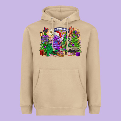 Christmas Louisiana Mardi Gras Trees Heavyweight Hoodie Designed By Fadigitalartstudio