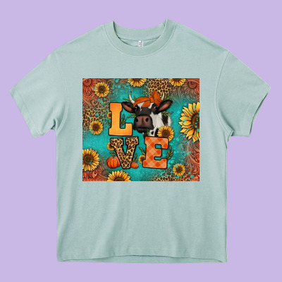 Love Autumn Cow Heavy Core Tee Designed By Jasminsmagicworld