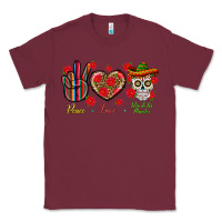 Burgundy Peace Love Dia De Los Muertos Classic Tee - BundleAndBundleShop