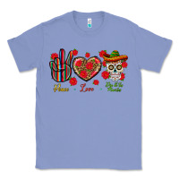 Colony Blue Peace Love Dia De Los Muertos Classic Tee - BundleAndBundleShop