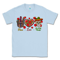 Dusty Blue Peace Love Dia De Los Muertos Classic Tee - BundleAndBundleShop