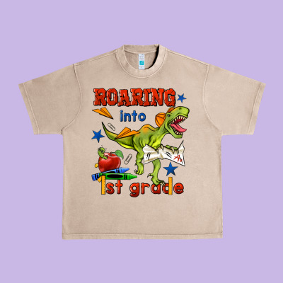 Roaring Into 1st Grade Urban Heavy Tee Designed By Bundleandbundleshop