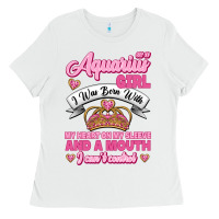 White As a Aquarius Girl I was Born with My Heart on my Sleeve and a mouth Ladies Tee - Jasminsmagicworld