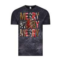 Cloud Black Merry Merry Merry Christmas Lightning Bolt Vintage Tee - BundleAndBundleShop
