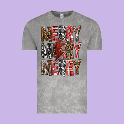 Merry Merry Merry Christmas Lightning Bolt Vintage Tee Designed By Bundleandbundleshop