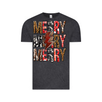 Vintage Black Merry Merry Merry Christmas Lightning Bolt Vintage Tee - BundleAndBundleShop