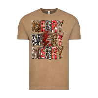 Vintage Coffee Merry Merry Merry Christmas Lightning Bolt Vintage Tee - BundleAndBundleShop