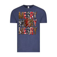 Vintage Denim Merry Merry Merry Christmas Lightning Bolt Vintage Tee - BundleAndBundleShop