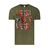 Vintage Olive Merry Merry Merry Christmas Lightning Bolt Vintage Tee - BundleAndBundleShop
