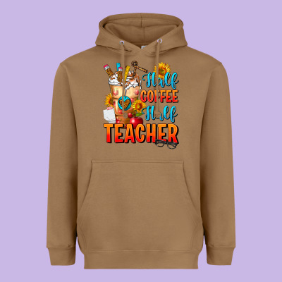 Half Coffee Half Teacher Heavyweight Hoodie Designed By Fadigitalartstudio