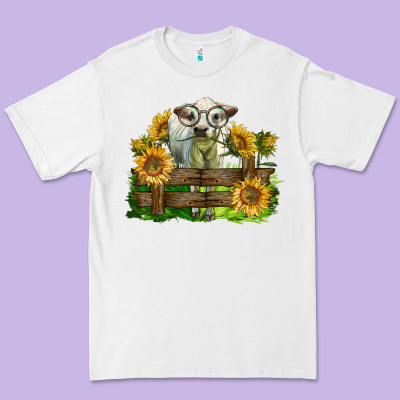 Charolais Heifer With Sunflowers Premium Tee Designed By Lillyallendesigns