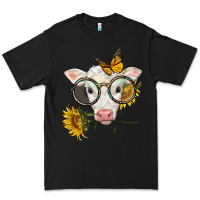 Black charolais calf with sunflowers and butterfly Premium Tee - LillyAllenDesigns