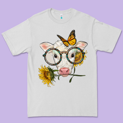 Charolais Calf With Sunflowers And Butterfly Premium Tee Designed By Lillyallendesigns