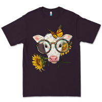 Plum charolais calf with sunflowers and butterfly Premium Tee - LillyAllenDesigns