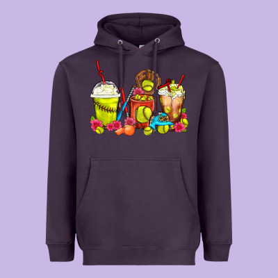 Softball Coffee Cups Heavyweight Hoodie Designed By Fadigitalartstudio