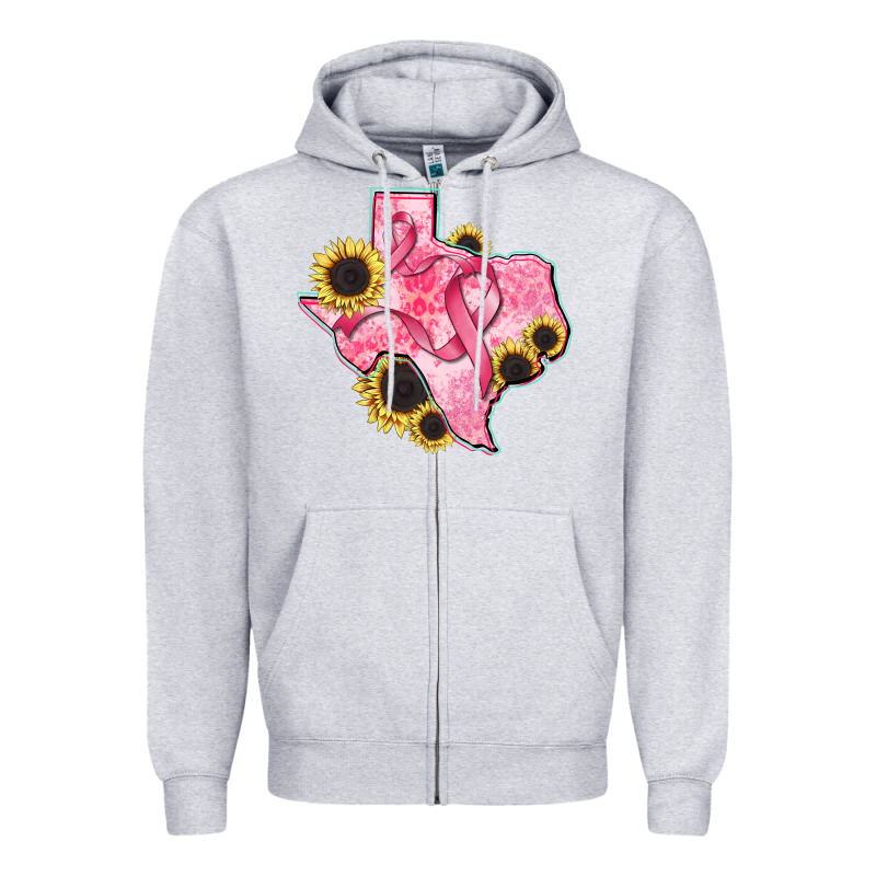 Texas Map Breast Cancer Zipper Hoodie by CowGirlArtShop | Teevron
