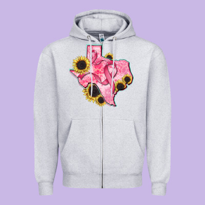 Texas Map Breast Cancer Zipper Hoodie Designed By Cowgirlartshop