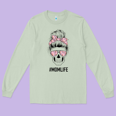 Pink Flower Mom Skull Long Sleeve Tee Designed By Bettercallsaul