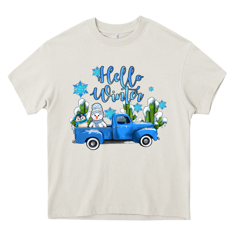 Hello Winter With Sniwman And  Truck Heavy Core Tee by AdoDesignShop | Teevron