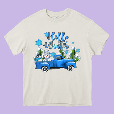 Hello Winter With Sniwman And  Truck Heavy Core Tee Designed By Adodesignshop