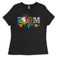 Black Western Farm Life Rooster Head Ladies Tee - LillyAllenDesigns