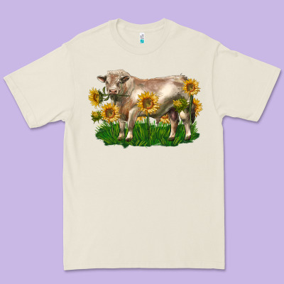 Charolais Bull With Sunflowers Premium Tee Designed By Lillyallendesigns