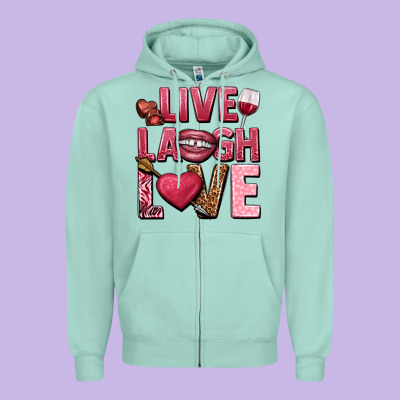 Live Laugh Love Valentine's Day Zipper Hoodie Designed By Howdyjamesfarm